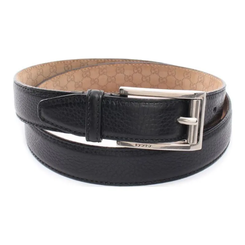 GUCCI Solid Color Design Leather Belts Men's Black Width: 2.5CM-1