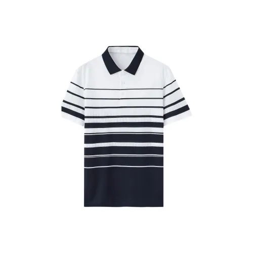 GOLDLION Polo Shirts Men White Base With Blue Stripes