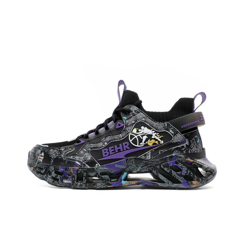 MEKY Cushioned Wear Resistant Breathable Slip Resistant Running Shoes Unisex Black Gold Purple-0
