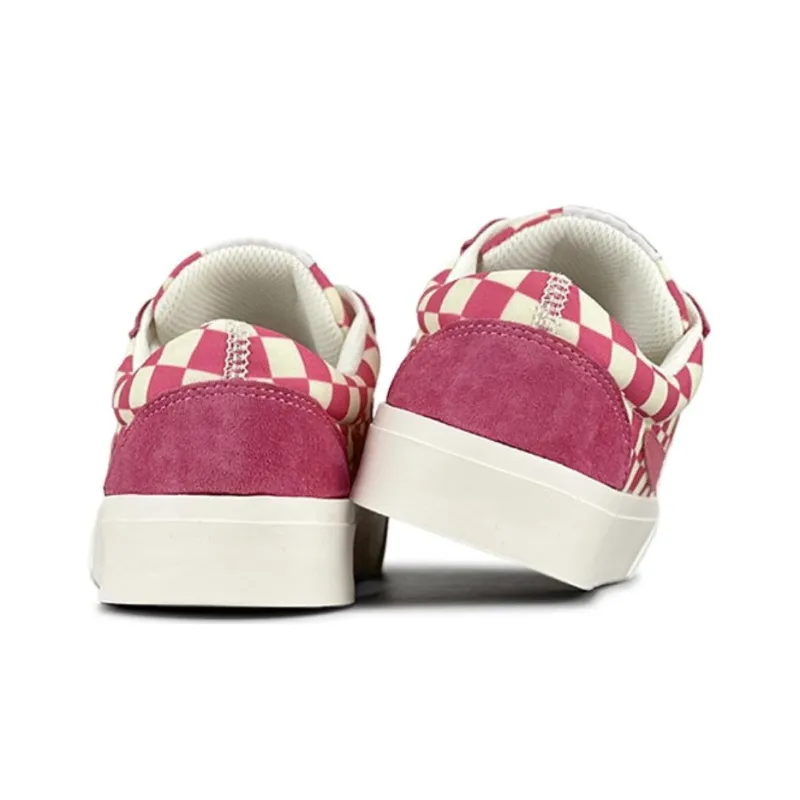 LuzaoT SUPER DRAG Checkerboard Anti Slip Wear Resistant Low Top Skateboard Shoes Women's Pink White-4