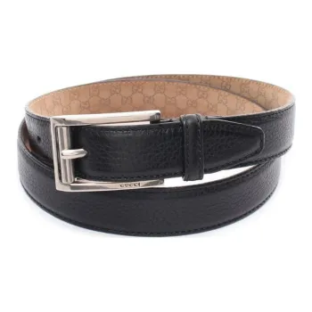 GUCCI Solid Color Design Leather Belts Men's Black Width: 2.5CM
