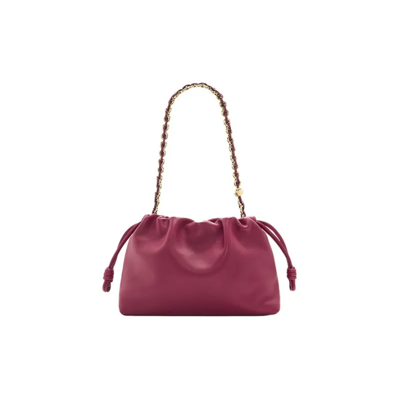 LOEWE Flamenco Soft Nappa Lambskin One Shoulder Crossbody Clutch Small Size Women's Dark Red-6