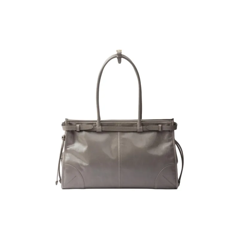 PRADA Leather Handbag Shoulder Bag Large Size Women's Gray-2