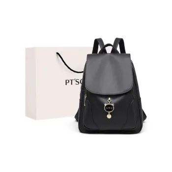 PT'SON Cow Leather With Synthetic Leather Backpack Large Size Women's Black