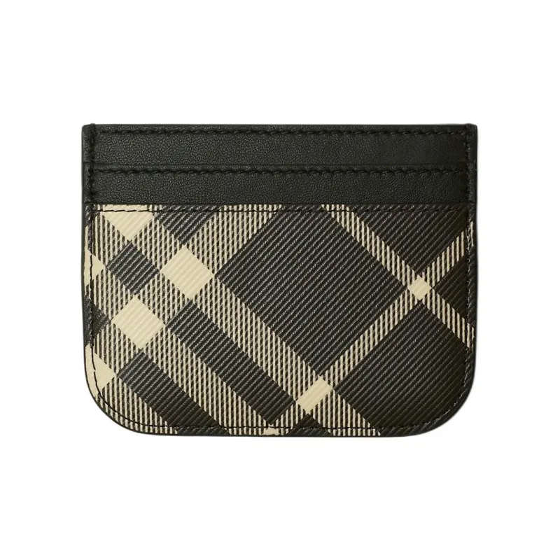 Burberry PU Polyurethane Card Holder Women's Black & Printed Fabric-0