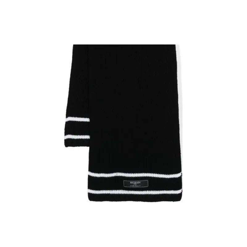BALMAIN Striped Ribbed Knit Scarf-2