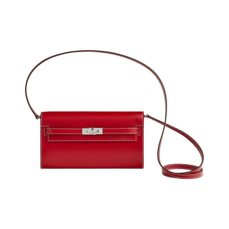 HERMES Kelly To Go Box Calfskin Handheld Shoulder Bag Crossbody Bag Wallet Women's 5X Rouge Piment Pepper Red-1