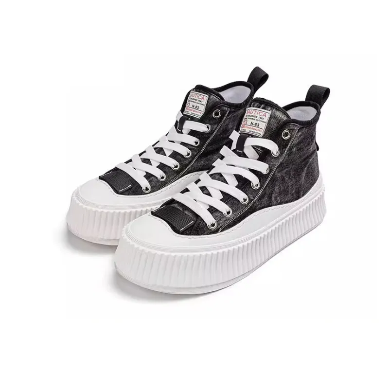 NAUTICA Breathable Height Increasing Abrasion Resistant High Top Canvas Shoes Men's Black Blue-7