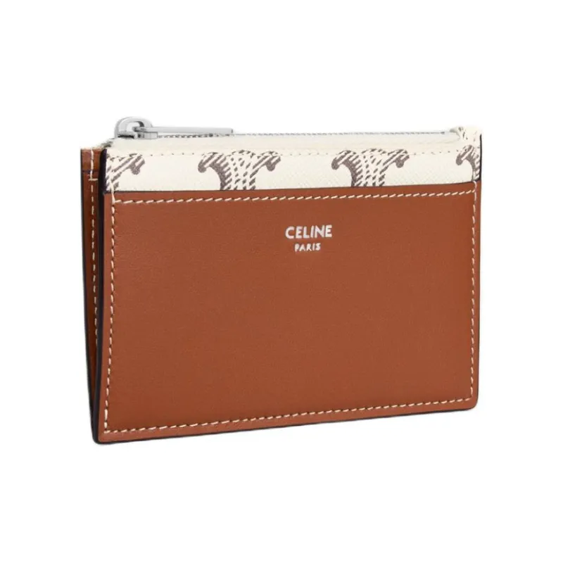 CELINE Lambskin Card Holder Men's Tan & Beige-1