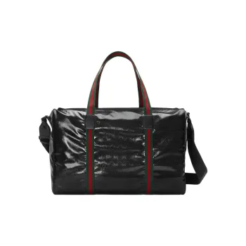 GUCCI Crystal Canvas With Leather Trim Canvas Bag Handbag Shoulder Bag Crossbody Bag Travel Bag Large Size Men's Black