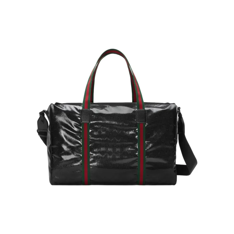 GUCCI Crystal Canvas With Leather Trim Canvas Bag, Handbag, Shoulder Bag, Crossbody Bag, Travel Bag Tubas Men's Black-0