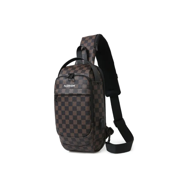 BAODIDAISHU Pu Cell Phone Pouch Shoulder Bag Crossbody Bag Sling Bag Regular Men's Gray Black Plaid Brown Black Plaid-11