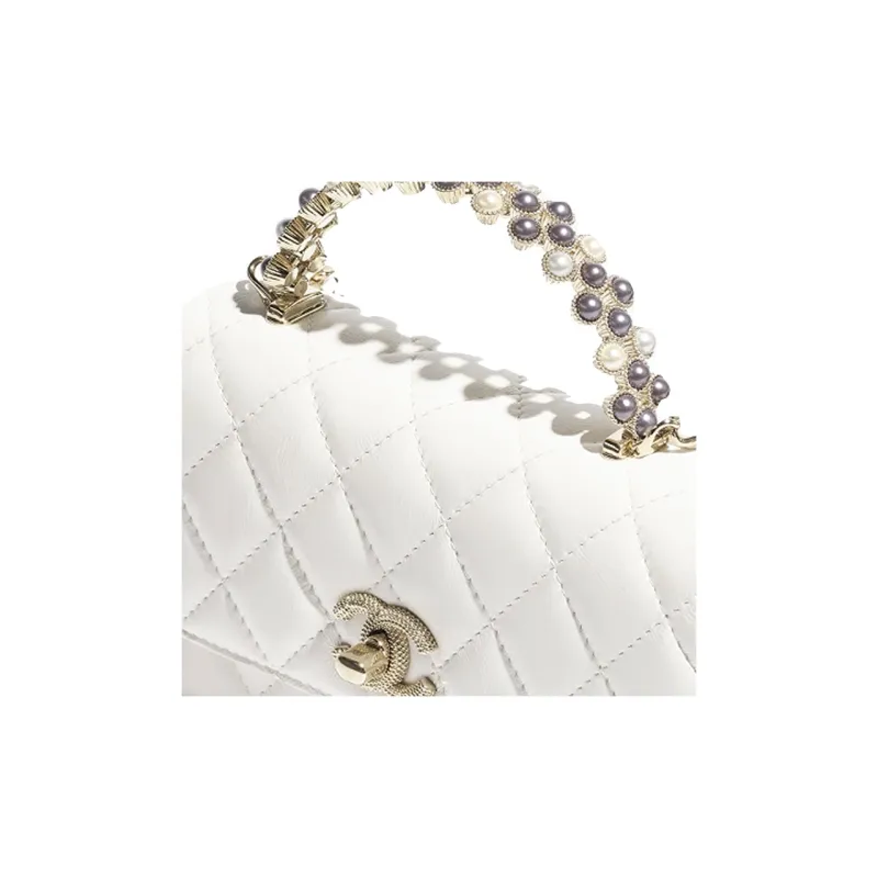 CHANEL Lambskin & Artificial Pearl & Gold Metal Handbag, Crossbody Bag Women's White-1