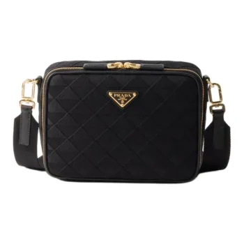 PRADA Brique Fabric With Leather Shoulder Bag Crossbody Bag Women's Black