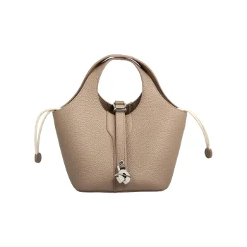 YOCAMU Top Grain Cow Leather One Shoulder Handbags Regular Women's Dove Gray/Ecru