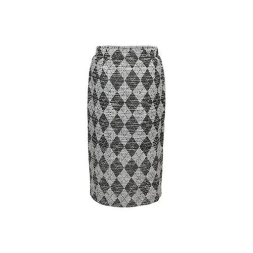 URBAN REVIVO Casual Long Skirts Women's Black Gray Check