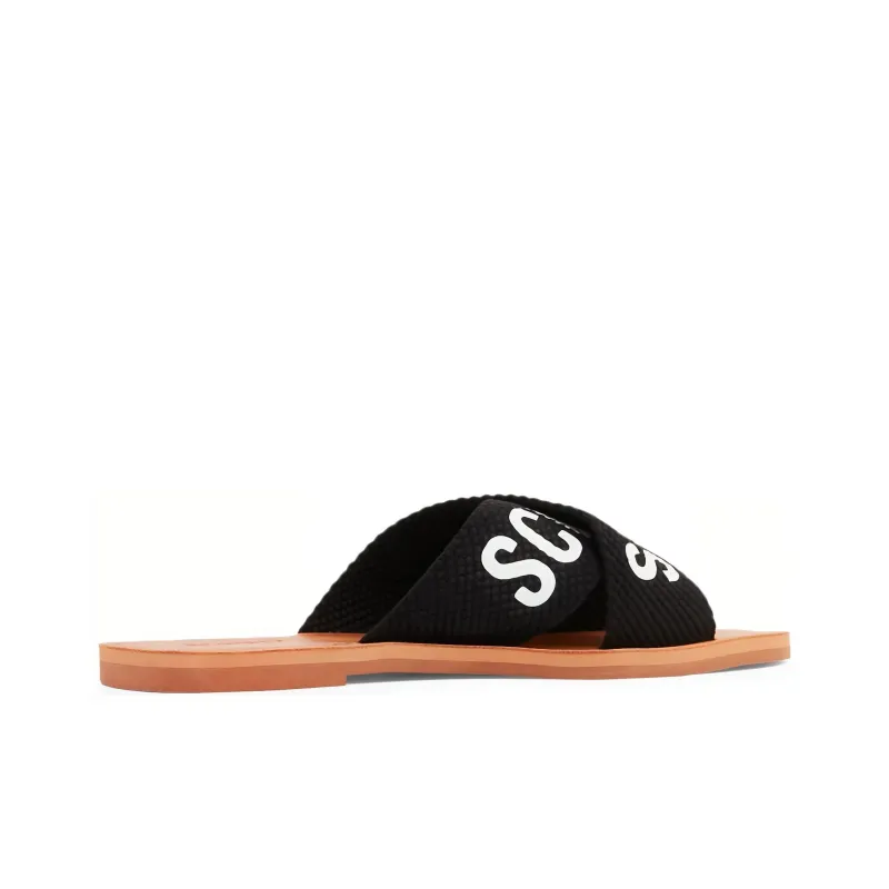 Schutz Logo print Flat Leather Slides Women's-2