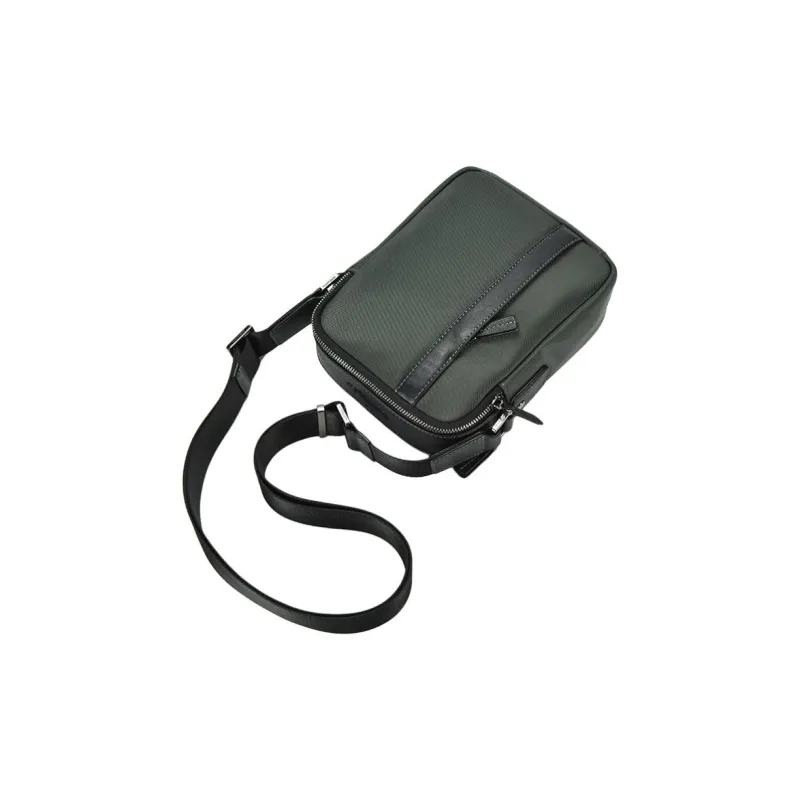 Hush Puppies Fabric With Cow Leather Crossbody Bag Shoulder Bag Men's Gray Green-4