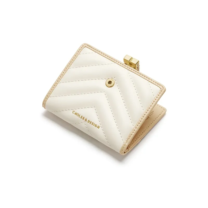 CNOLES Split Cow Leather With Synthetic Leather Wallet, Card Holder Regular Women's Apricot White-2