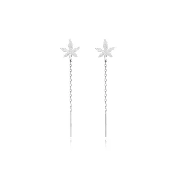 Muyan S999 Fine Silver Maple Leaf Drop Earrings Women's