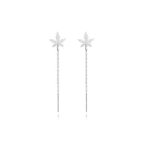 Muyan S999 Fine Silver Maple Leaf Drop Earrings Women's