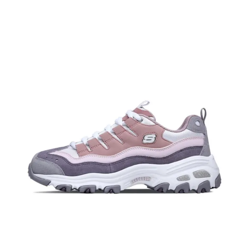 Skechers DLITES Durable Breathable Low Top Casual Shoes Women's Pink Gray White-0