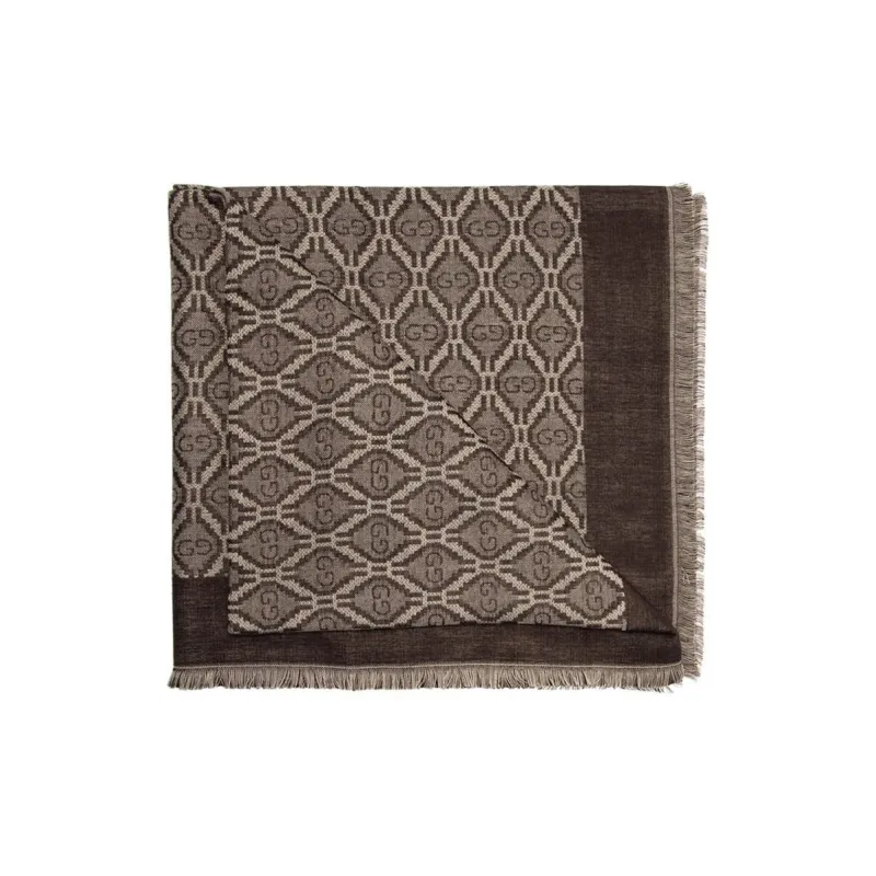 GUCCI Cotton Wool Silk Knit Scarves Women's Brown-2