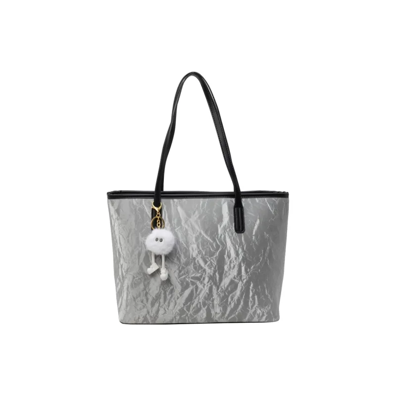 BAODIDAISHU PU Shoulder Bag Handbag Tote Medium Size Women's White Silver Black Pink-6