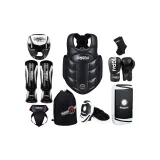 Black, Head Guard+Chest Protection+Leg Protection+Groin Protector+Boxing Gloves+Foot Pad+Hand Target+Ankle Support+Protective Gear Bag