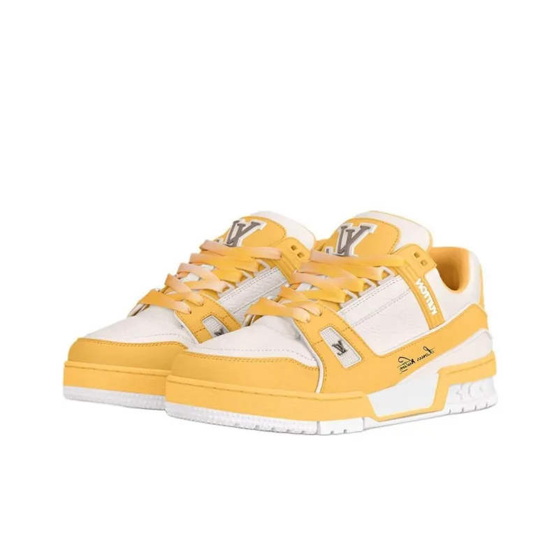 LOUIS VUITTON Trainer Low Top Skateboard Shoes Women's Yellow White-2