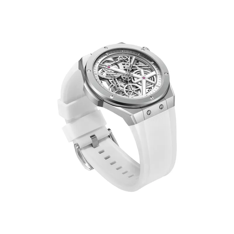 RARONE Gemini Little Twin Stars X Pure White Mechanical Movement Silicone Strap Watch Men's Watches Cut Out Dial-3