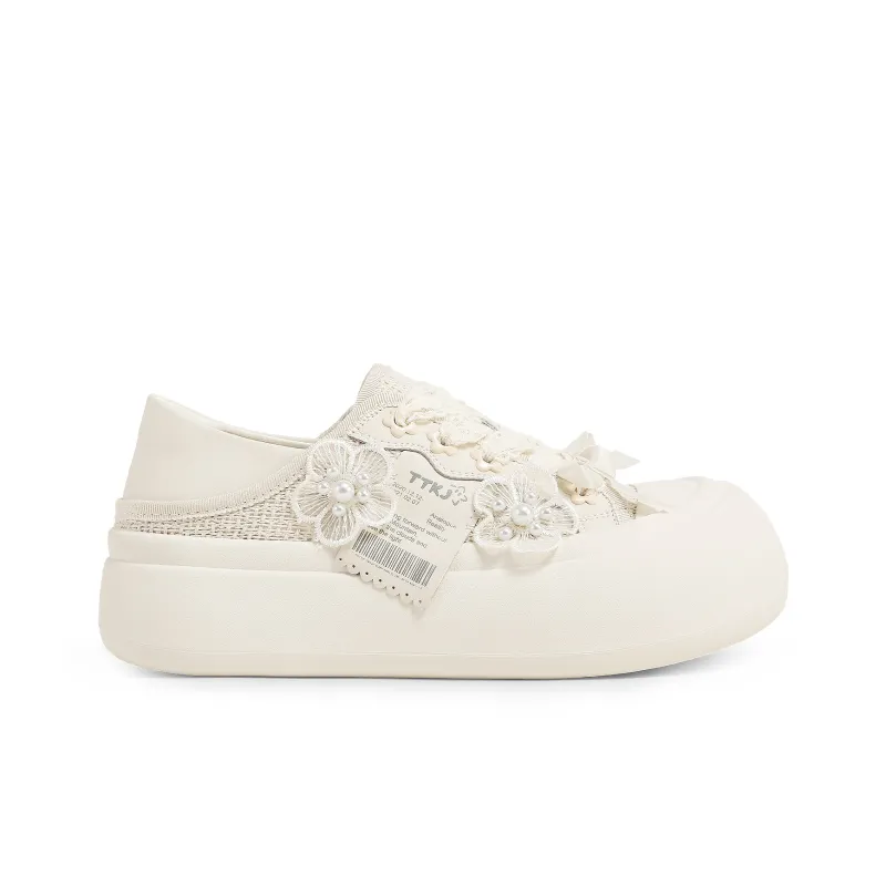 TTKJ Height Increasing Slip Resistant Low Top Casual Shoes Women's Almond White-2
