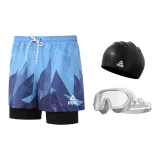 Blue Swimming Shorts+White Swim Goggles+Swimming Cap
