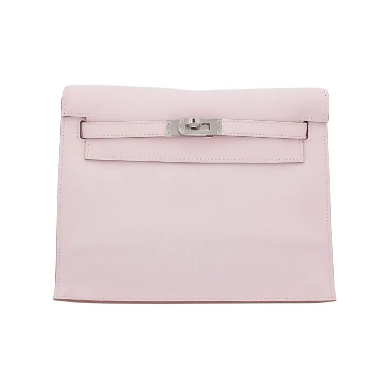HERMES Kelly Danse Swift Calfskin One Shoulder Crossbody Clutches Women's 09 Mauve Pale Dream Pink-0