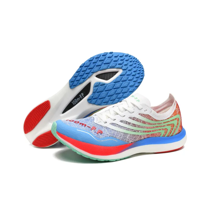 100m F.P Hurricane 3.0 Pro Running Shoes Unisex Low Top White/Red/Light Green/Light Blue-2