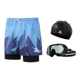 Blue Swimming Shorts+Black Swim Goggles+Swimming Cap