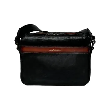 MR'GUFA Cow Leather Shoulder Bag Crossbody Bag Men's Black & Brown/Classic Black