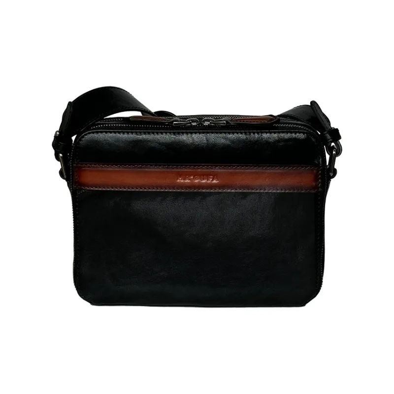 MR'GUFA Cow Leather Shoulder Bag Crossbody Bag Men's Black & Brown/Classic Black-0