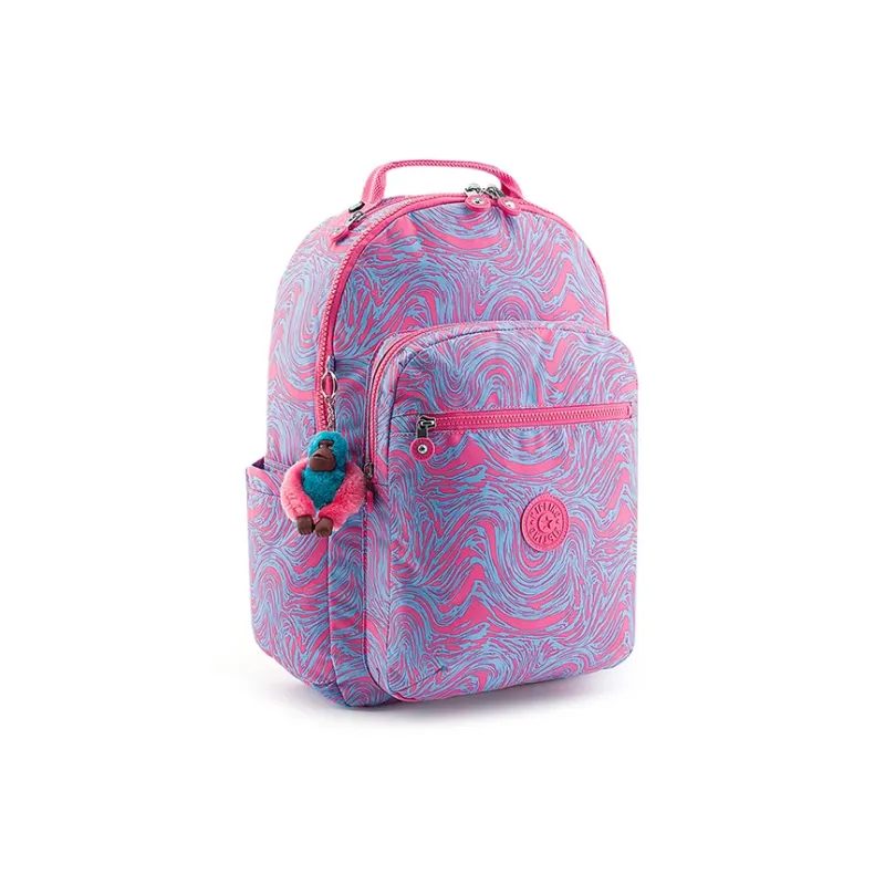 Kipling Polyester Laptop Backpack Regular Unisex Pink Blue Wave Print-1
