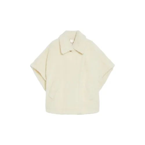 MaxMara Tebe1 Collection Teddy Fabric Cape Cloaks Women's White