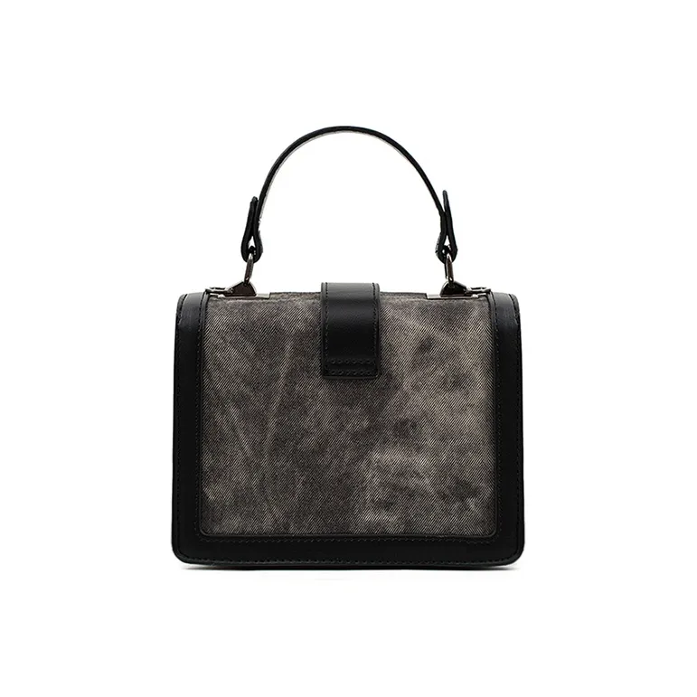 Vigno Synthetic Leather Small Square Bag, Shoulder Bag, Crossbody Bag, Handbag Women's Ecru/Black-12