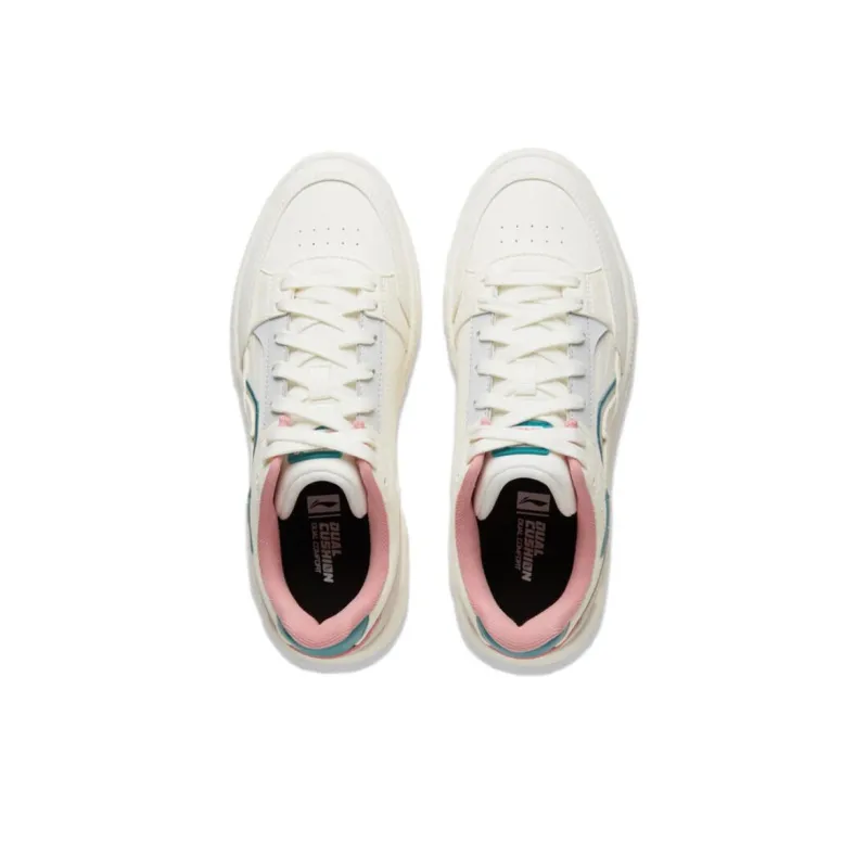 LiNing Common 80s Anti-Slip Wear-Resistant Low-Top Skateboard Shoes Women's White Green-3