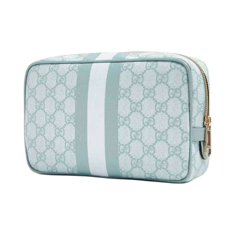 GUCCI Ophidia Canvas With Leather Makeup Bag Small Size Women's Gray Blue-1