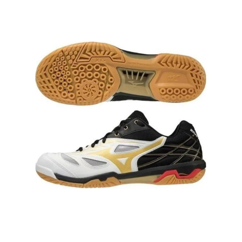 Mizuno Fang Slip Resistant, Abrasion Resistant, Breathable Low Top Training Shoes Unisex Black White Yellow-4