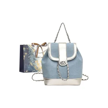 Iman's House PU Panel Denim Backpack Regular Women's Silver/Black