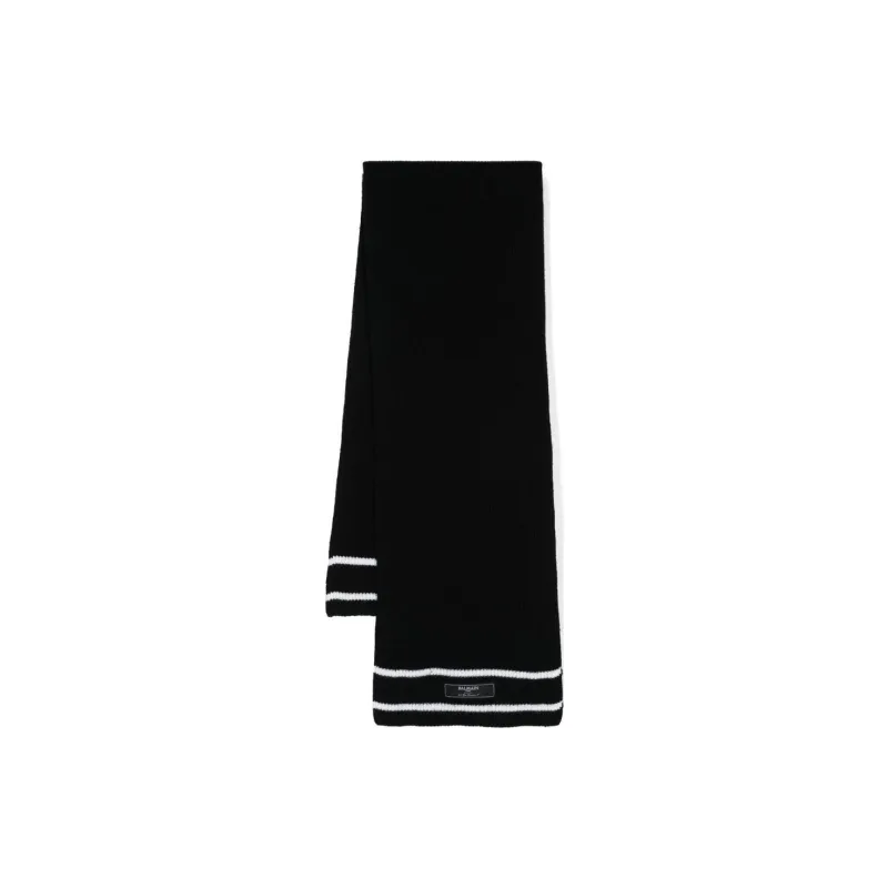 BALMAIN Striped Ribbed Knit Scarf-0
