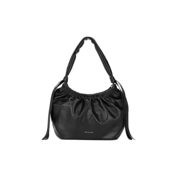 OMI Synthetic Leather Portable Shoulder Bag Medium Size Women's Black/White/Silver