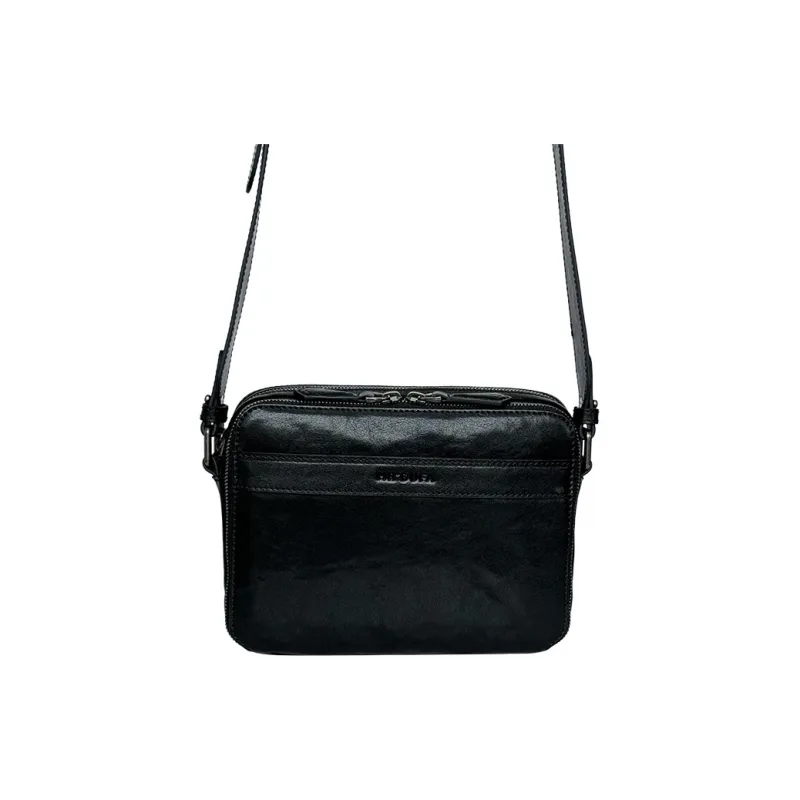 MR'GUFA Cow Leather Shoulder Bag Crossbody Bag Men's Black & Brown/Classic Black-9