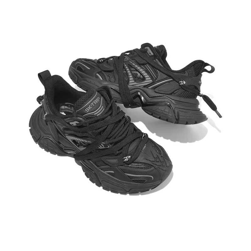 SK.TRIP Crossbow Series Chunky Sneakers Unisex Low Top Jet Black/Phantom Gray/Clear Azure Blue/Distressed Jet Black/Distressed Phantom Gray/Distressed Clear Azure Blue-6