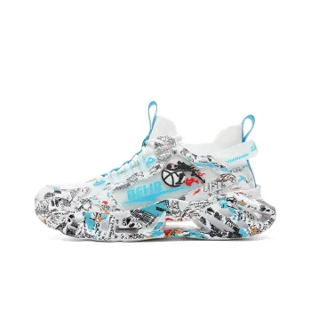 MEKY Cushioning Rebound Wear-Resistant Breathable Slip-Resistant Mid-Top Running Shoes Unisex White Blue